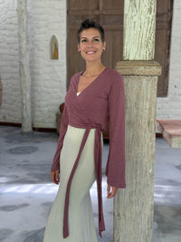caraucci cotton jersey soft mauve long sleeve wrap ballet shrug #color_mangosteen