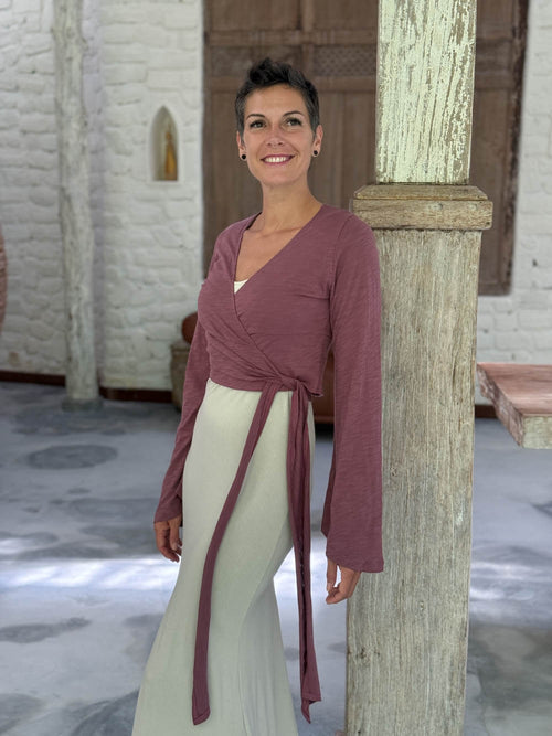 caraucci cotton jersey soft mauve long sleeve wrap ballet shrug #color_mangosteen