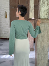 caraucci cotton jersey soft sage green long sleeve wrap ballet shrug #color_matcha