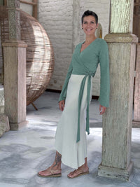 caraucci cotton jersey soft sage green long sleeve wrap ballet shrug #color_matcha