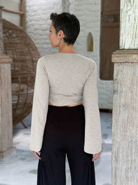 caraucci cotton jersey soft taupe long sleeve wrap ballet shrug #color_sahara