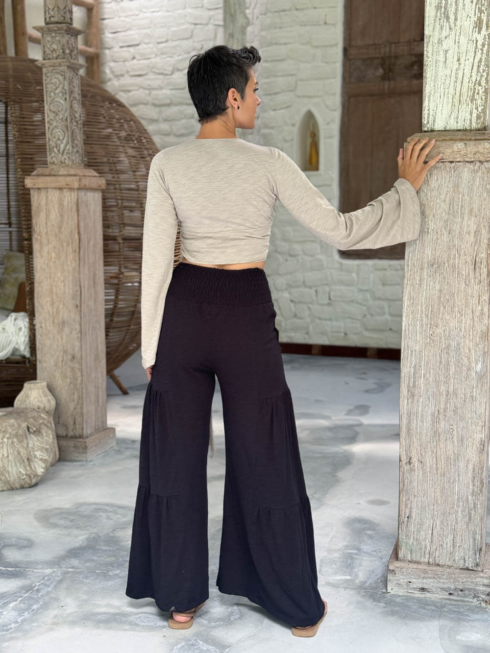 caraucci cotton jersey soft taupe long sleeve wrap ballet shrug #color_sahara