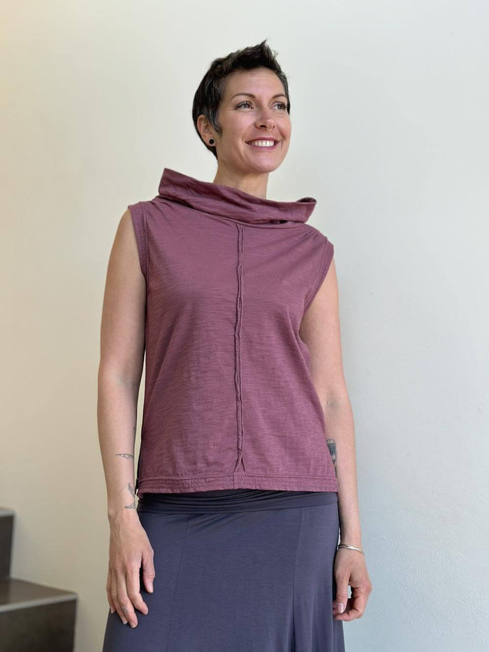 caraucci cotton pink cowl neck tank top #color_mangosteen