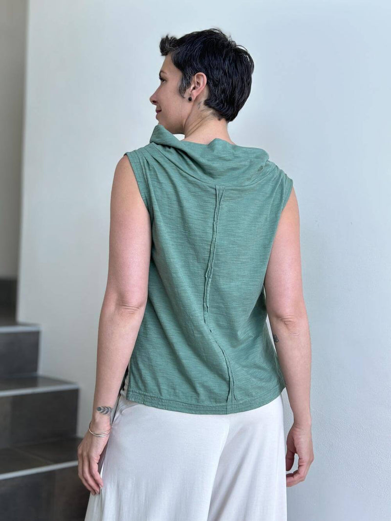 caraucci cotton sage green cowl neck tank top #color_matcha