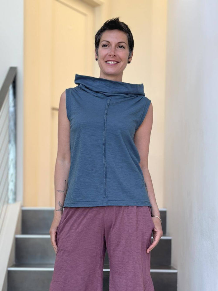 caraucci cotton blue cowl neck tank top #color_pacific