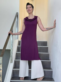 caraucci purple cowl neck side slit sleeveless tunic #color_jam