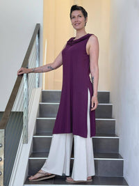 caraucci purple cowl neck side slit sleeveless tunic #color_jam