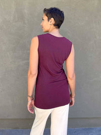 women's plant based rayon jersey sleeveless top with criss cross front detail #color_jam