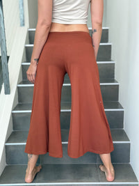 caraucci women's burnt orange wide leg cropped flare pants #color_copper