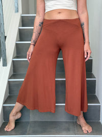 caraucci women's burnt orange wide leg cropped flare pants #color_copper