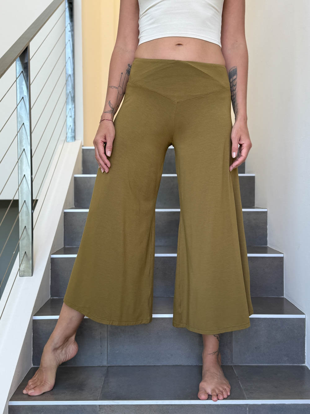 Wide Leg Cropped Flare Flow Pants | Women's Plant-Based Clothing Brass / L Wide Leg Cropped Flare Flow Pants | Women's Plant-Based Clothing Brass / L