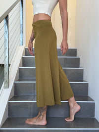 caraucci women's plant-based rayon jersey cropped brass wide leg pants #color_brass