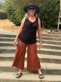 caraucci women's burnt orange wide leg cropped flare pants #color_copper