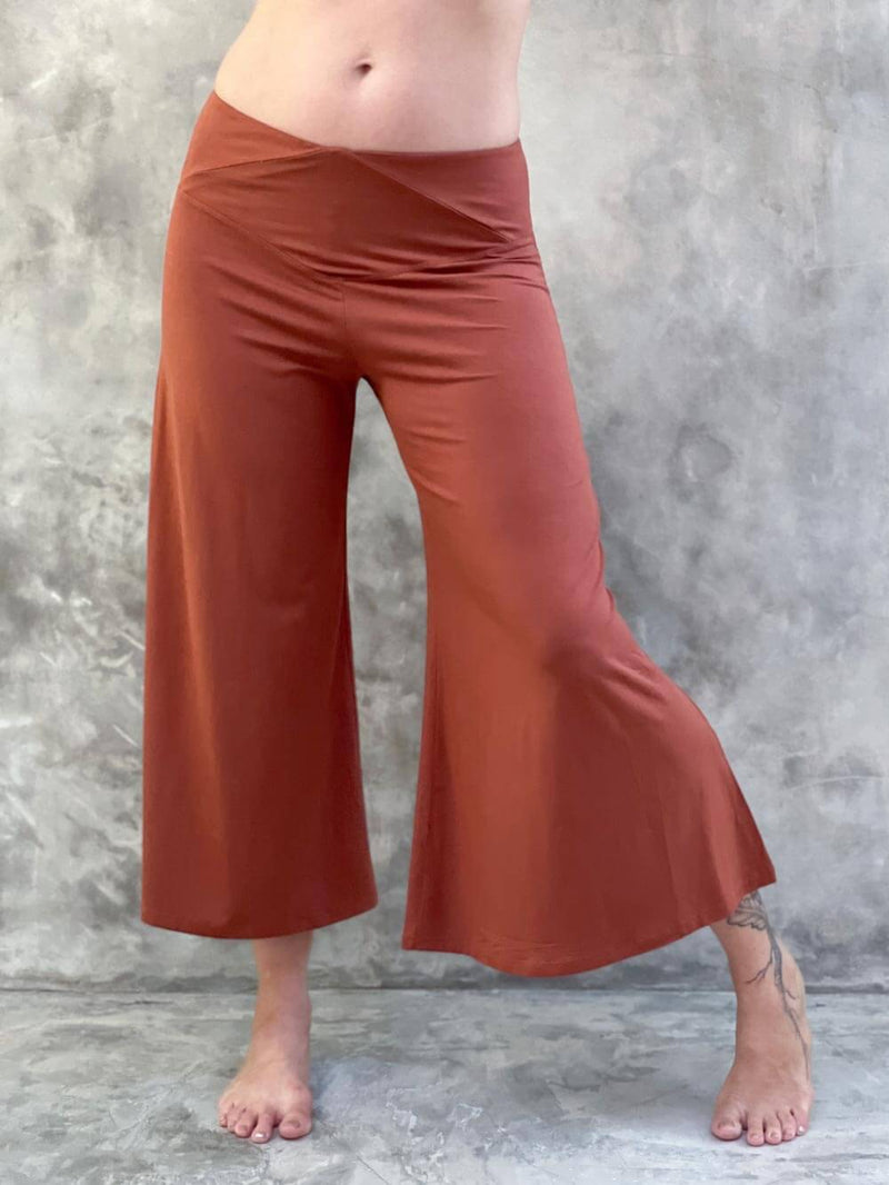 Wide Leg Cropped Flare Flow Pants, Women's Plant-Based Clothing, Plum / XL, CARAUCCI