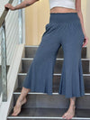 caraucci blue grey cotton cropped pocket flare pants with smocked stretchy waistband #color_carbon