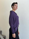 women's natural lightweight rayon jersey purple cowl neck loose fit top with thumbholes #color_plum