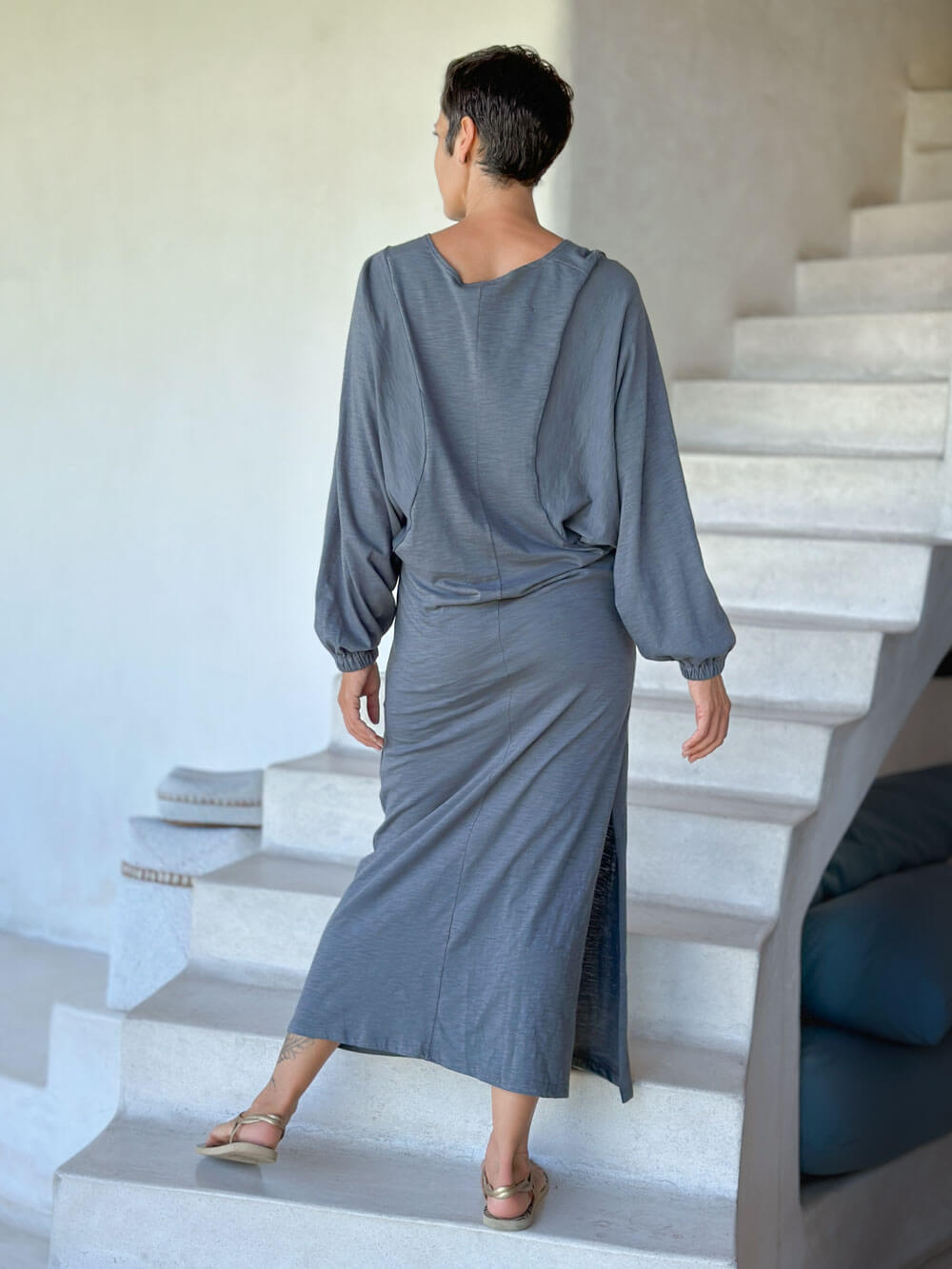 Long Sleeve Dolman Maxi Dress | Women's Cotton Maxi Dresses CARAUCCI Long Sleeve Dolman Maxi Dress | Women's Cotton Maxi Dresses CARAUCCI