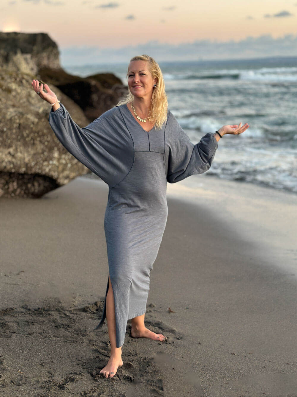 Long Sleeve Dolman Maxi Dress | Women's Cotton Maxi Dresses CARAUCCI Long Sleeve Dolman Maxi Dress | Women's Cotton Maxi Dresses CARAUCCI