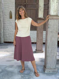 CARAUCCI Erna top in soft cream lightweight rayon jersey with cap sleeves and draped neckline #color_cream