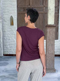 CARAUCCI Erna top in muted purple lightweight rayon jersey with cap sleeves and draped neckline #color_jam