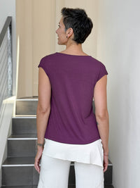 CARAUCCI Erna top in muted purple lightweight rayon jersey with cap sleeves and draped neckline #color_jam