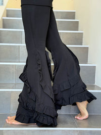 women's cotton lycra stretchy ruffle black dance pants with overskirt #color_black