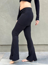 women's cotton lycra skirt-over boot cut pants #color_black