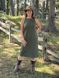 caraucci bamboo fleece forest green sleeveless tunic dress and pocket leggings #color_forest