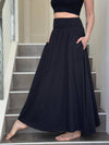 caraucci black cotton smocked waist pocket skirt #color_black