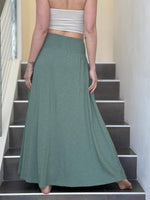 caraucci sage green cotton smocked waist pocket skirt #color_matcha