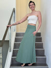 caraucci sage green cotton smocked waist pocket skirt #color_matcha