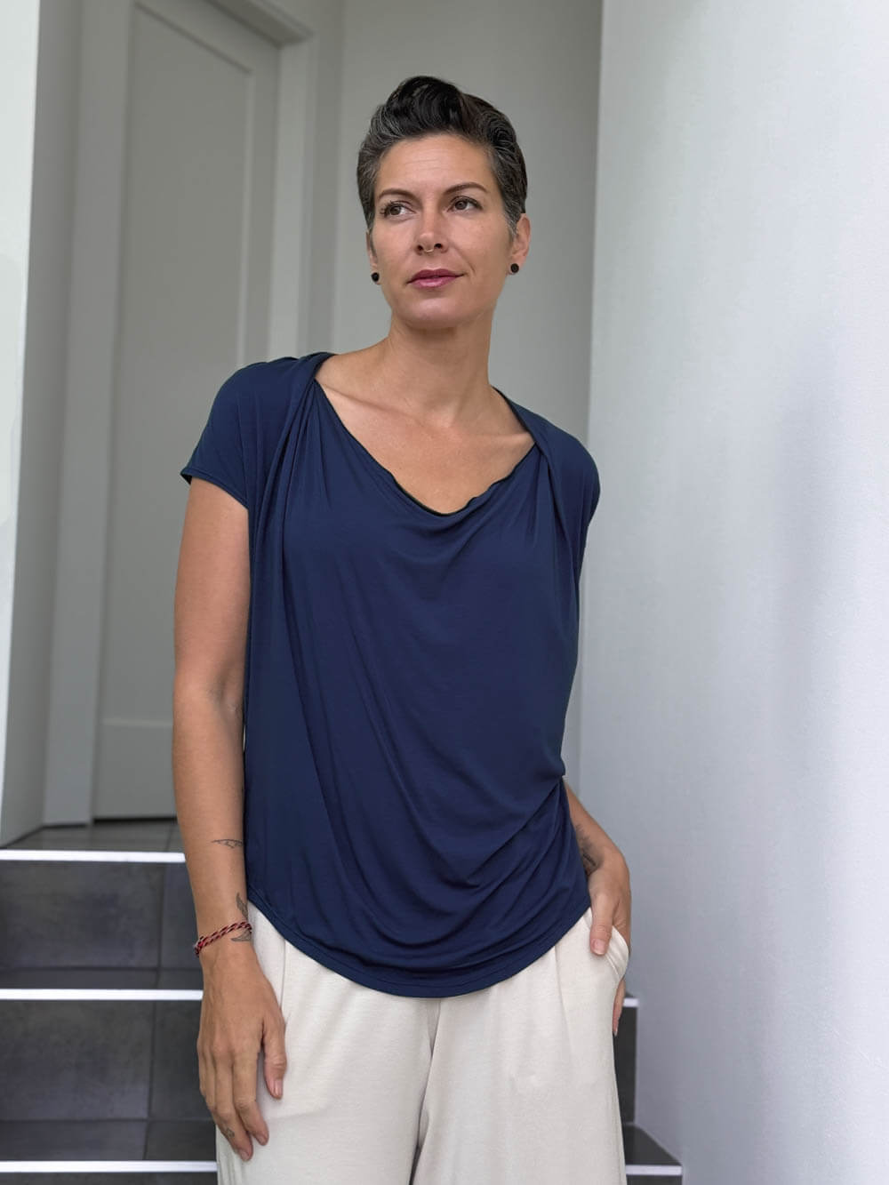 Women's Relaxed Flow Tee | Lightweight Rayon Jersey Top | CARAUCCI