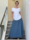 caraucci blue cotton smocked waist pocket skirt #color_pacific