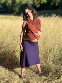 women's plant based rayon jersey stretchy purple midi skirt can also be worn as a dress #color_plum