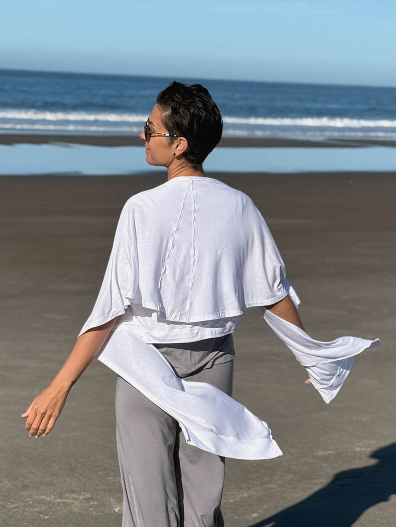 caraucci convertible white wrap vest can be worn multiple way #color_white