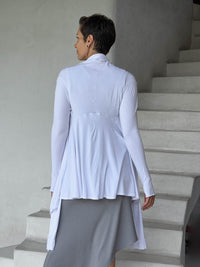 womens long sleeve jersey white wrap jacket with thumbholes that can be worn 2 ways #color_white