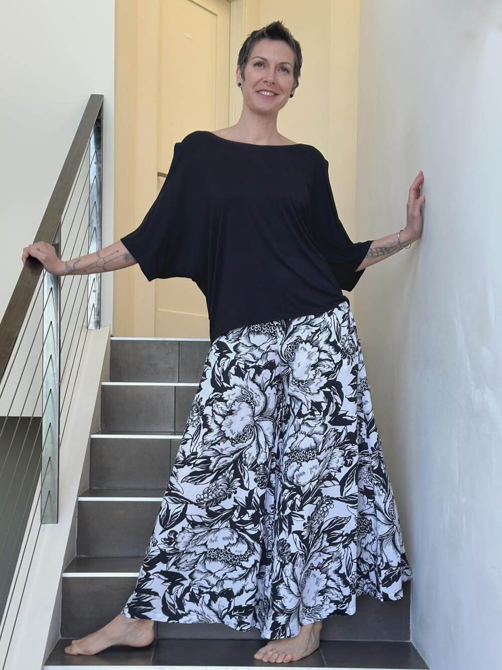 Black Flower Print Wide Leg Flow Pant