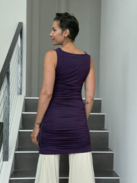 caraucci women's plant-based rayon jersey purple tunic with ruched sides #color_plum