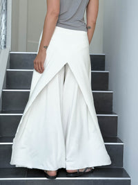 caraucci high waisted white wide leg high side slit pants #color_off-white