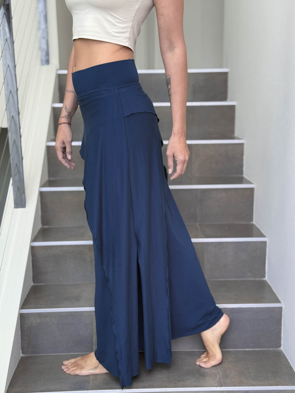 Cross Over Wide Leg Slit Flare Pants | Women's Plant-Based Pants