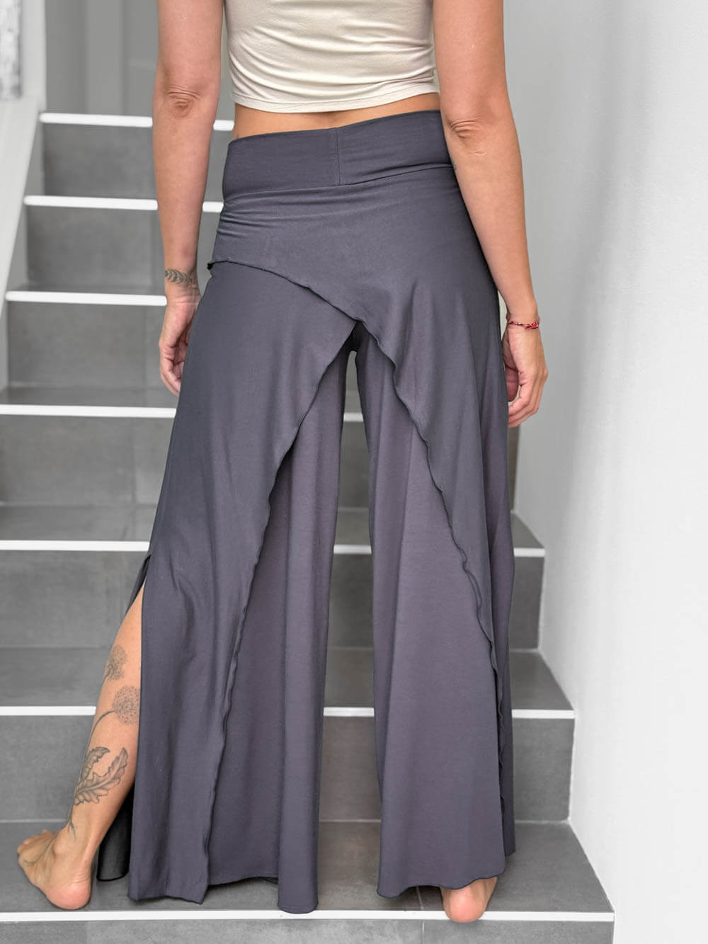 Cross Over Wide Leg Slit Flare Pants | Women's Plant-Based