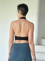 women's stretchy plant based rayon jersey black halter bra top #color_black