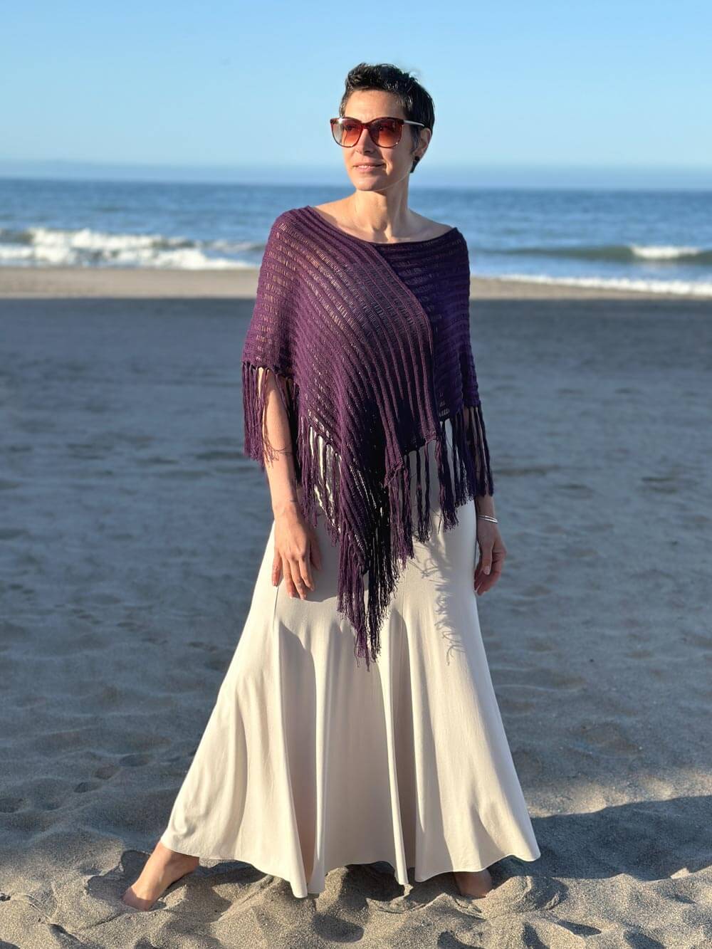 Purple Knitted Poncho high quality