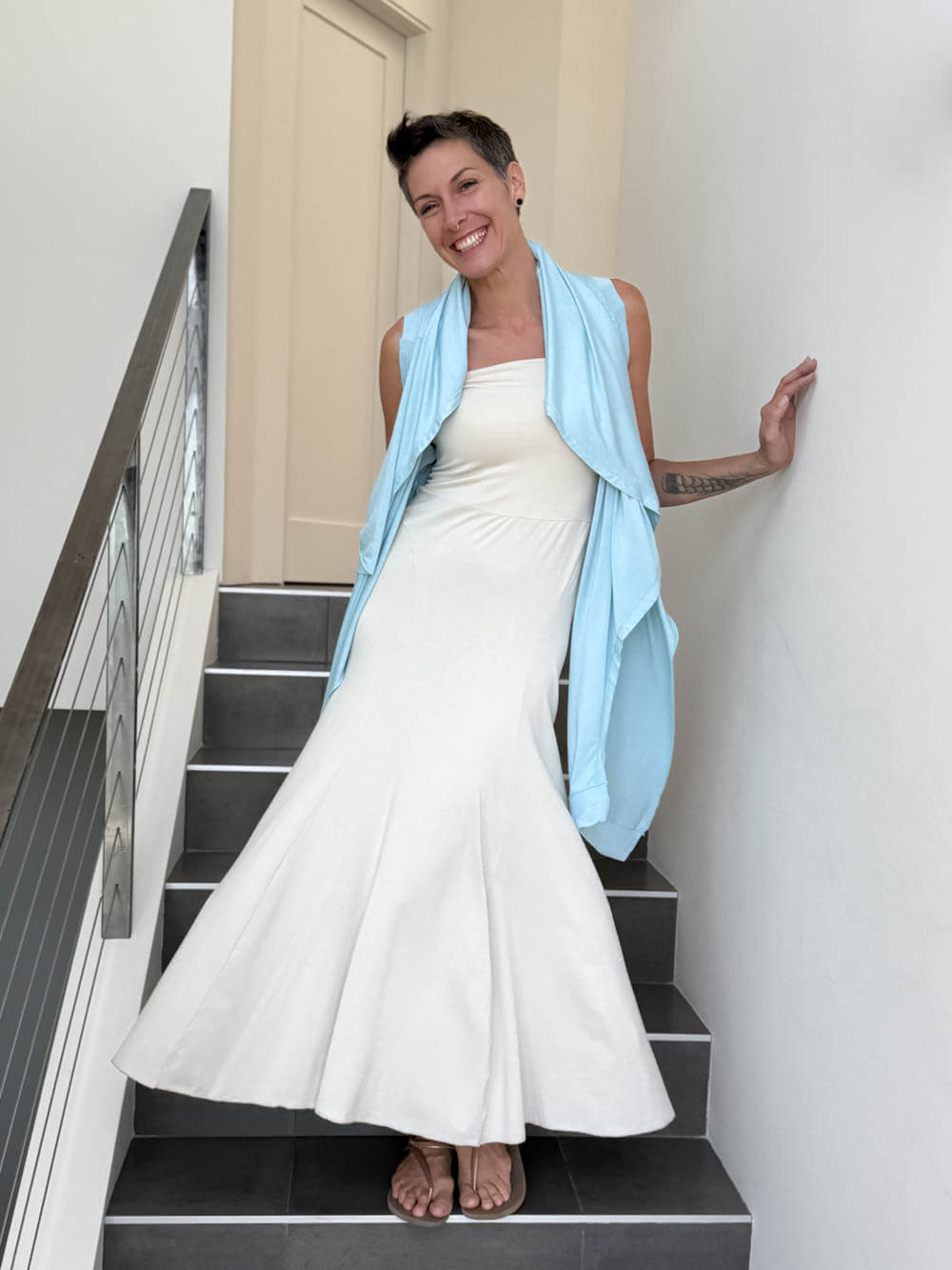 caraucci lightweight rayon jersey convertible light blue wrap vest can be worn multiple ways #color_canal-blue