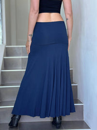 women's stretchy navy blue hourglass convertible maxi skirt and dress #color_navy