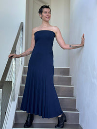 women's stretchy navy blue hourglass convertible maxi skirt and dress #color_navy