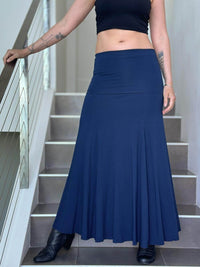 women's stretchy navy blue hourglass convertible maxi skirt and dress #color_navy