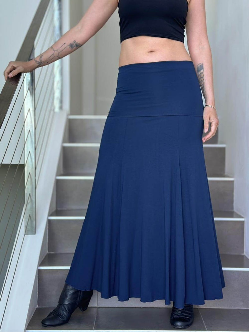 women's plant based rayon jersey stretchy teal blue hourglass convertible maxi skirt and dress #color_teal