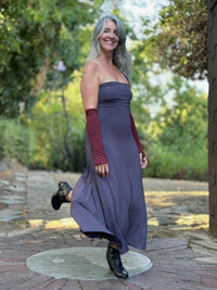 women's plant based rayon jersey stretchy steel grey hourglass convertible maxi skirt and dress #color_steel