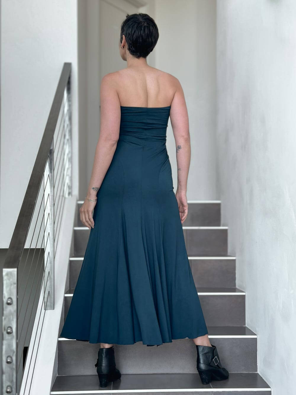 women's stretchy teal blue hourglass convertible maxi skirt and dress #color_teal